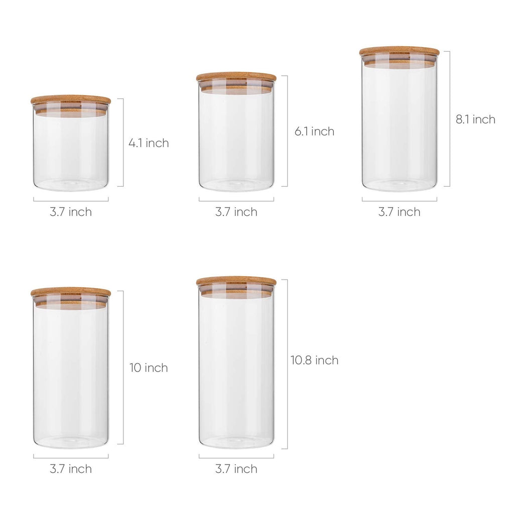 Glass Food Storage Containers with Bamboo Lids- Set of 5