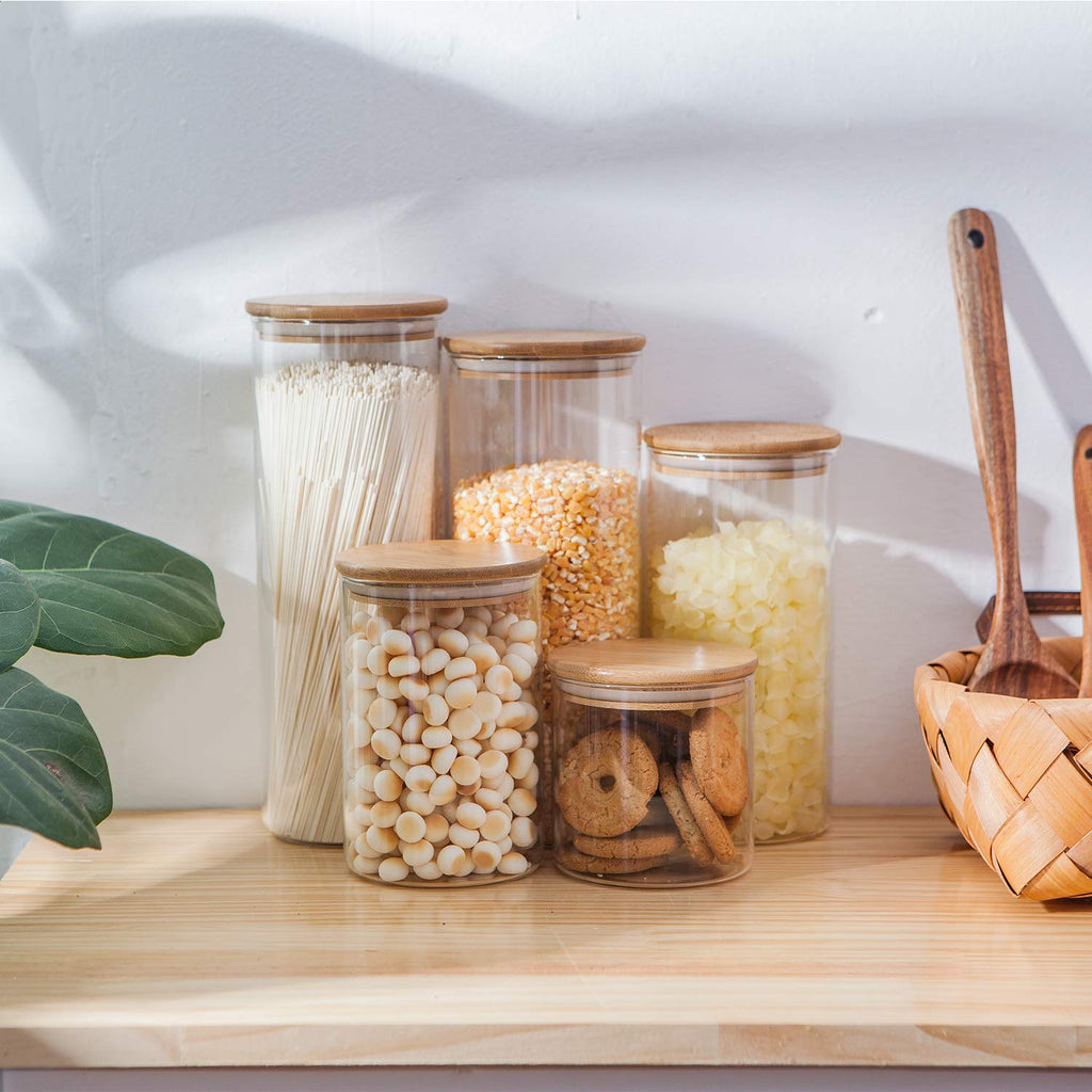 Glass Food Storage Containers with Bamboo Lids- Set of 5