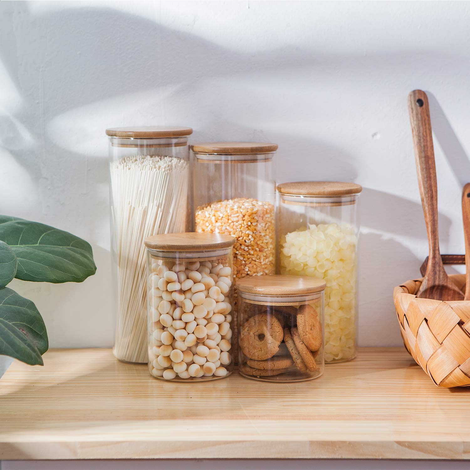 Glass Food Storage Containers with Bamboo Lids- Set of 5