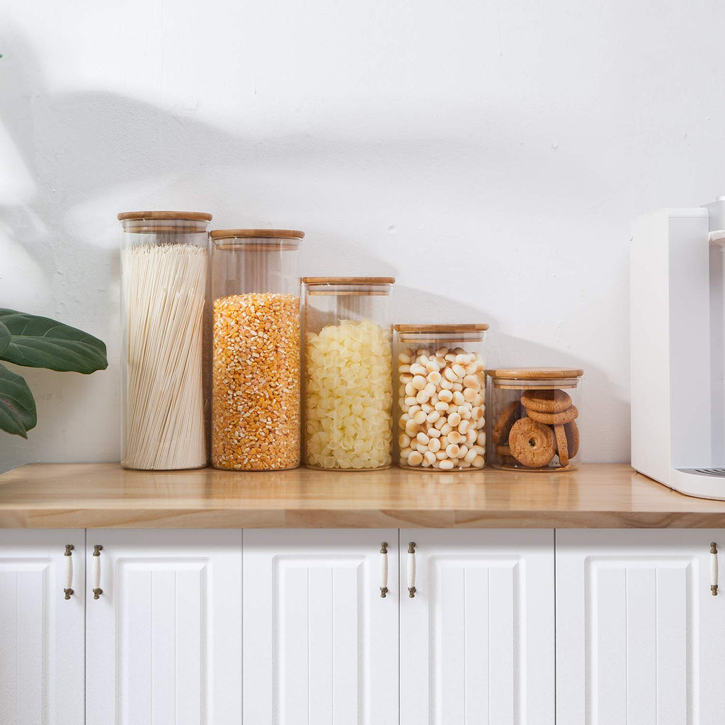 Glass Food Storage Containers with Bamboo Lids- Set of 5