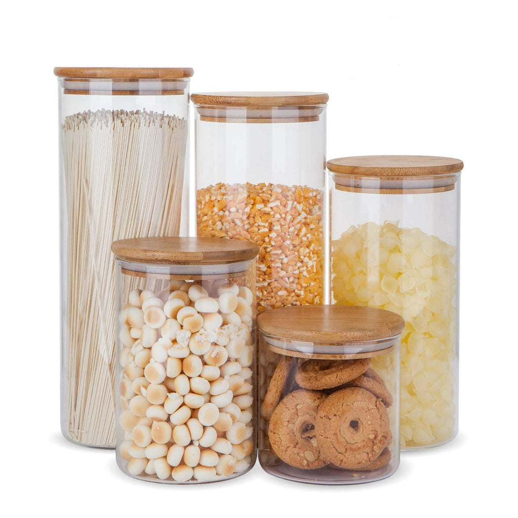 Glass Food Storage Containers with Bamboo Lids- Set of 5
