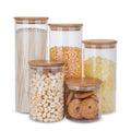 Glass Food Storage Containers with Bamboo Lids- Set of 5