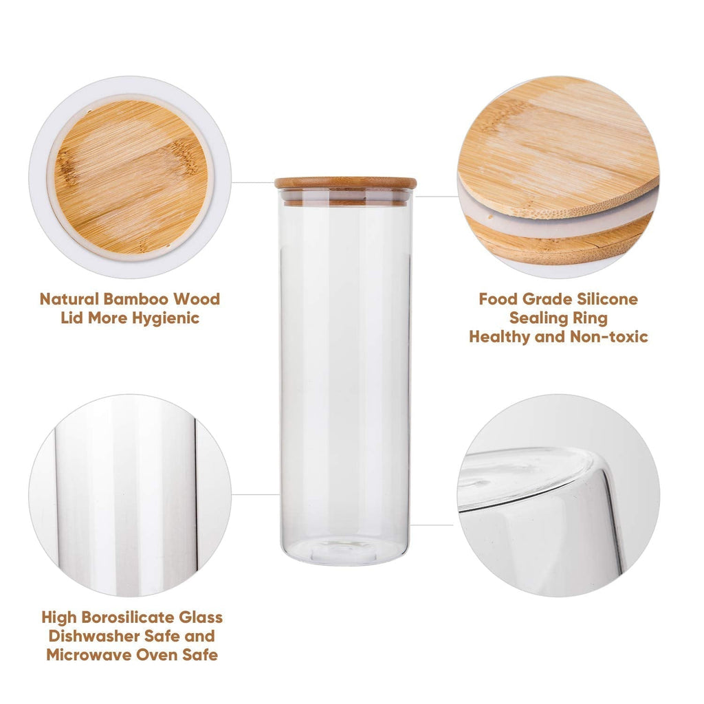 Glass Food Storage Containers with Bamboo Lids- Set of 5