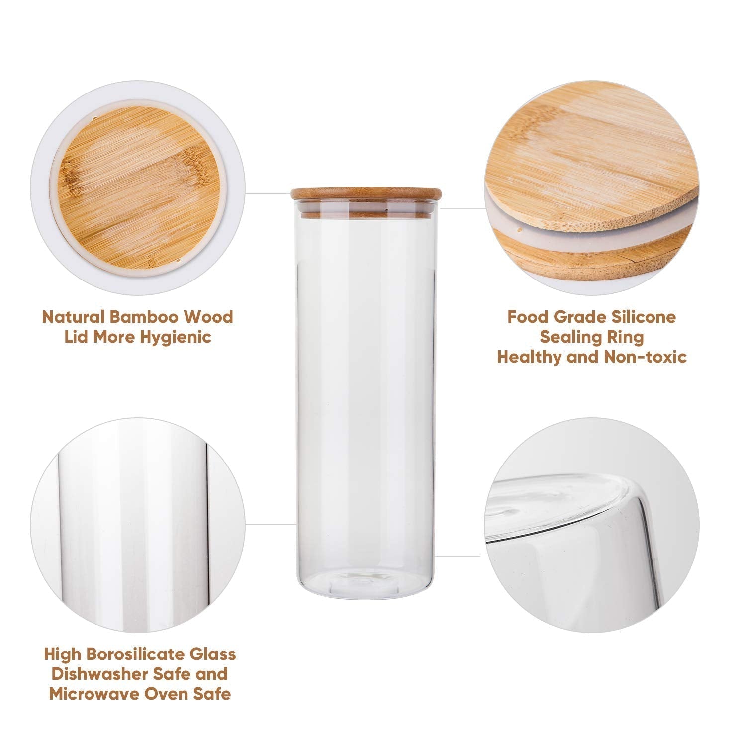Glass Food Storage Containers with Bamboo Lids- Set of 5