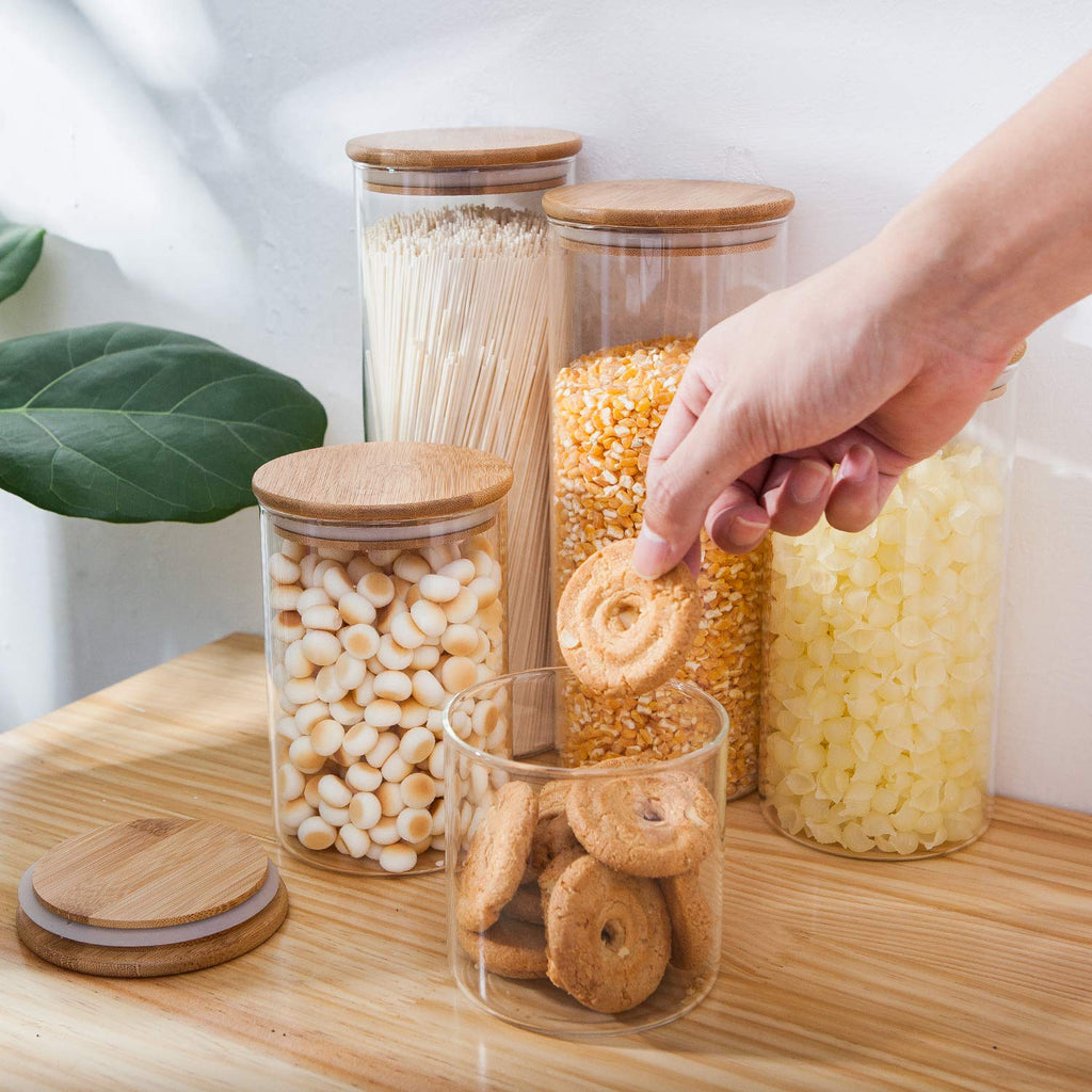Glass Food Storage Containers with Bamboo Lids- Set of 5